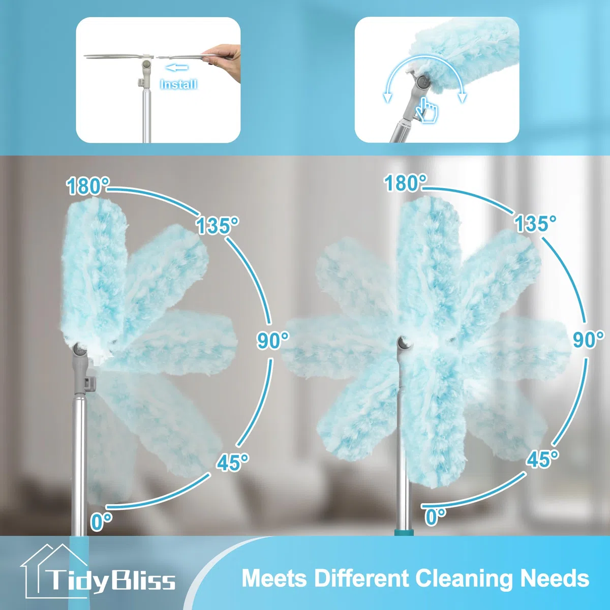 TidyBliss Staubwedel Teleskopstange für Swiffer, 180cm Staubmagnet Lang Ausziehbar mit 10 Nachfüllpack, 360 Grad Teleskop Spinnenwebenentferner Staubwischer zum Reinigen Decke Ventilator Wand
