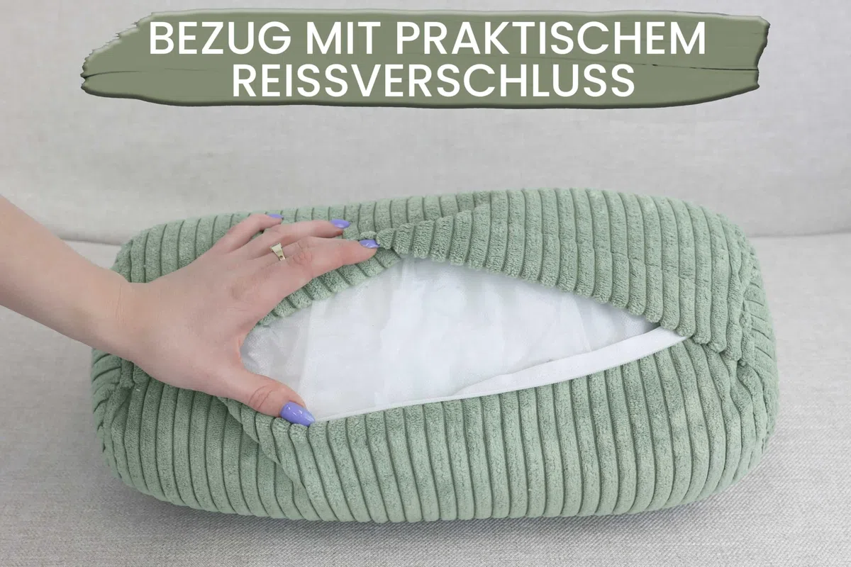 Amilian Nackenrolle mit Bezug 40x15 cm – Cord Kissen mit Füllung – Waschbar – Für Erwachsene & Kinder – Ideal für Nacken (Blattpoesie, 40 x 15 cm)