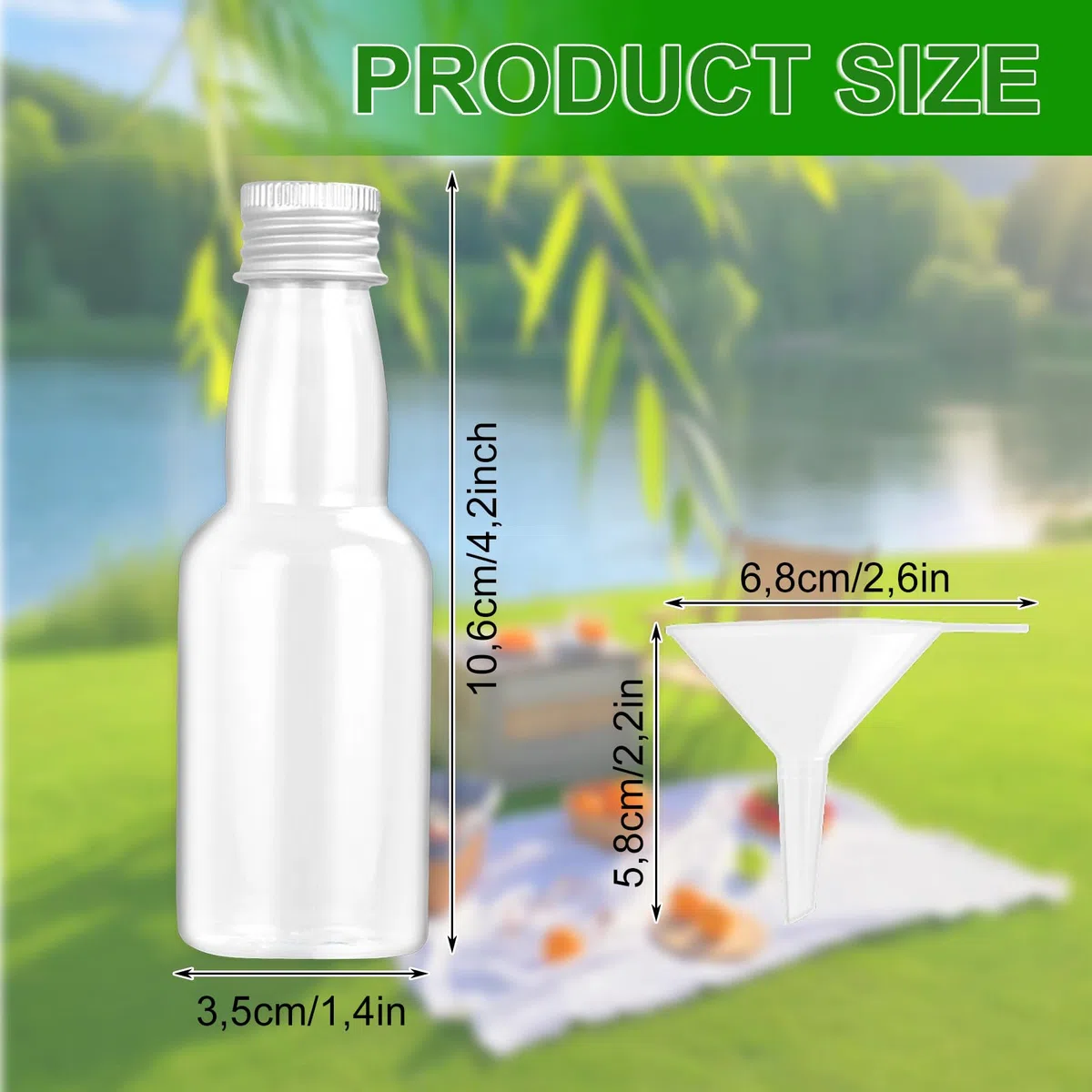 DAJAVE Kleine Flaschen zum Befüllen 60ml, Mini Fläschchen Plastik Shot Flaschen mit Trichter und Schraubverschluss