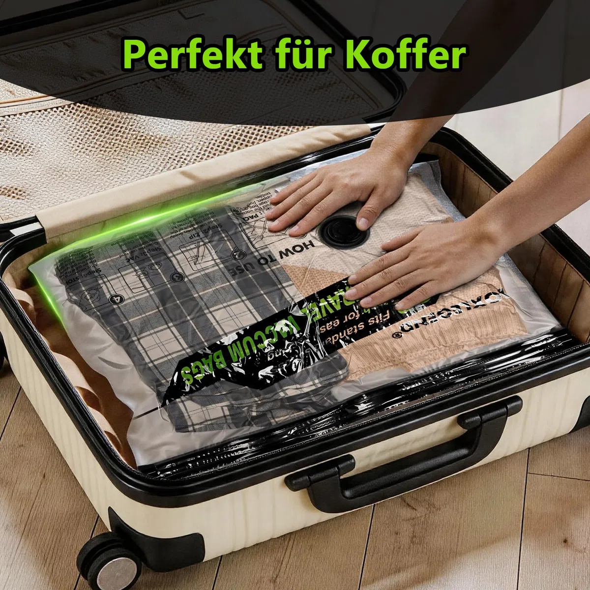 BoxLegend Vakuumbeutel für Kleidung Reise mit Kabelloser Pumpe, Vakuumbeutel 10er Set (4x 40x50cm, 3x 40x60cm, 3x 45x70cm), Abgerundete Kanten & Langseiten-Reißverschluss, Vakuumierbeutel für Koffer