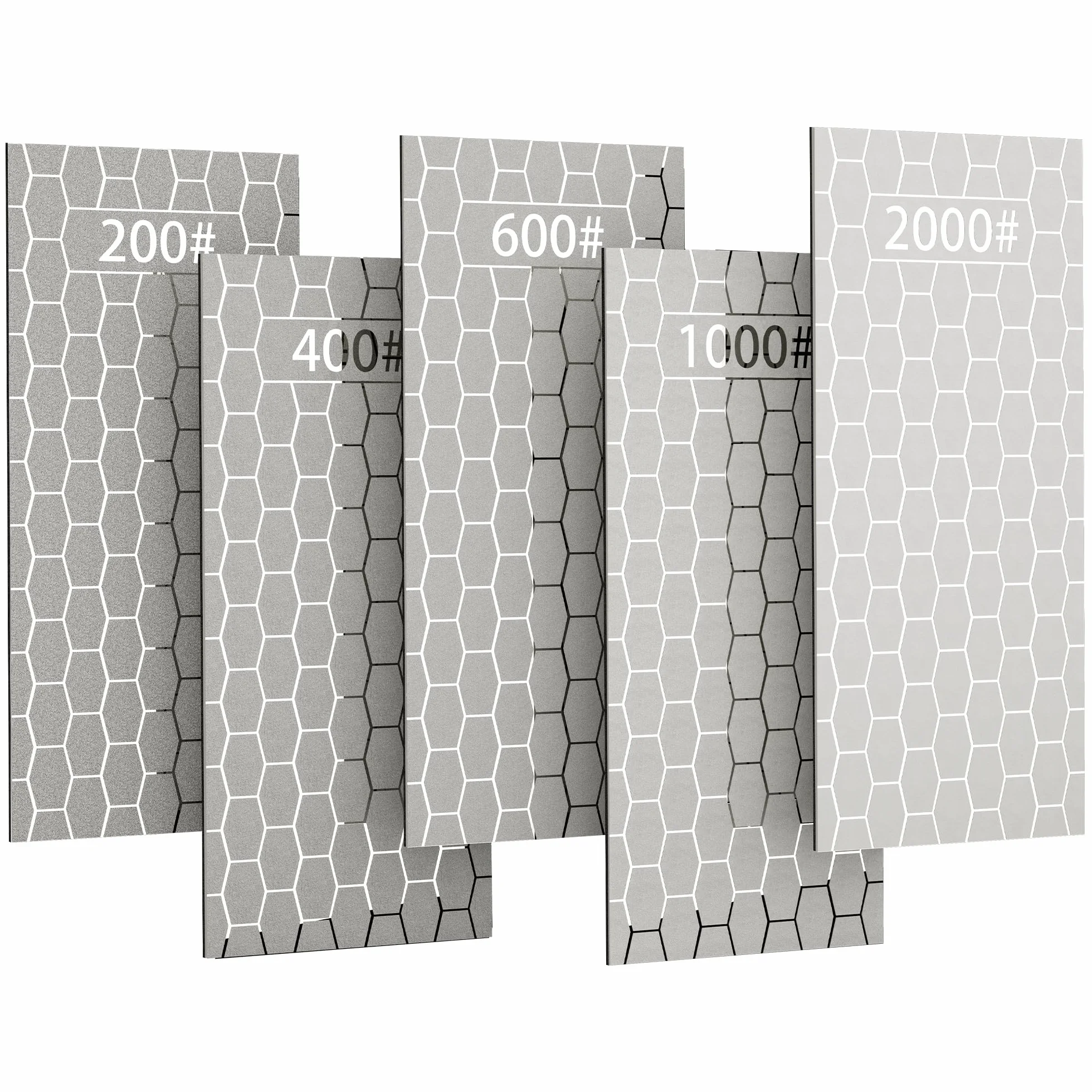 CWOVRS Diamant Schleifstein - 5er Diamant-Schärfset – 200/400/600/1000/2000 | Honigwaben-Oberfläche und rutschfester Basis – Vielseitiges Schärfset für Messer, Scheren und Outdoor-Werkzeuge