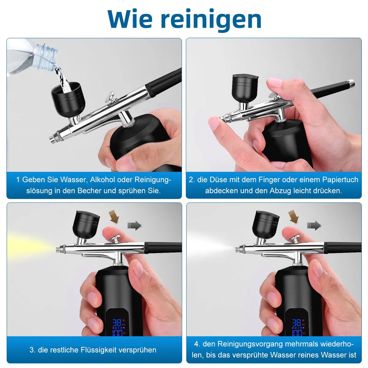 Daakro Airbrush Set, Spritzpistole mit Kompressor 38PSI Kabelloses Airbrush-Kit, Kuchendekoration, Nagelkunst, Tattoos, und Gesichtsbemalung BFDI0026