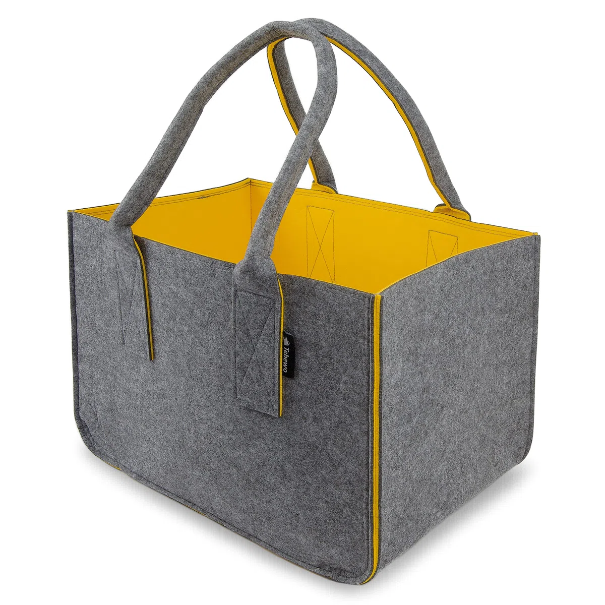 Filztasche - praktische Einkaufstasche - modische Shopping Bag - Einkaufskorb aus Filz - faltbare Tragetasche - grau/gelb