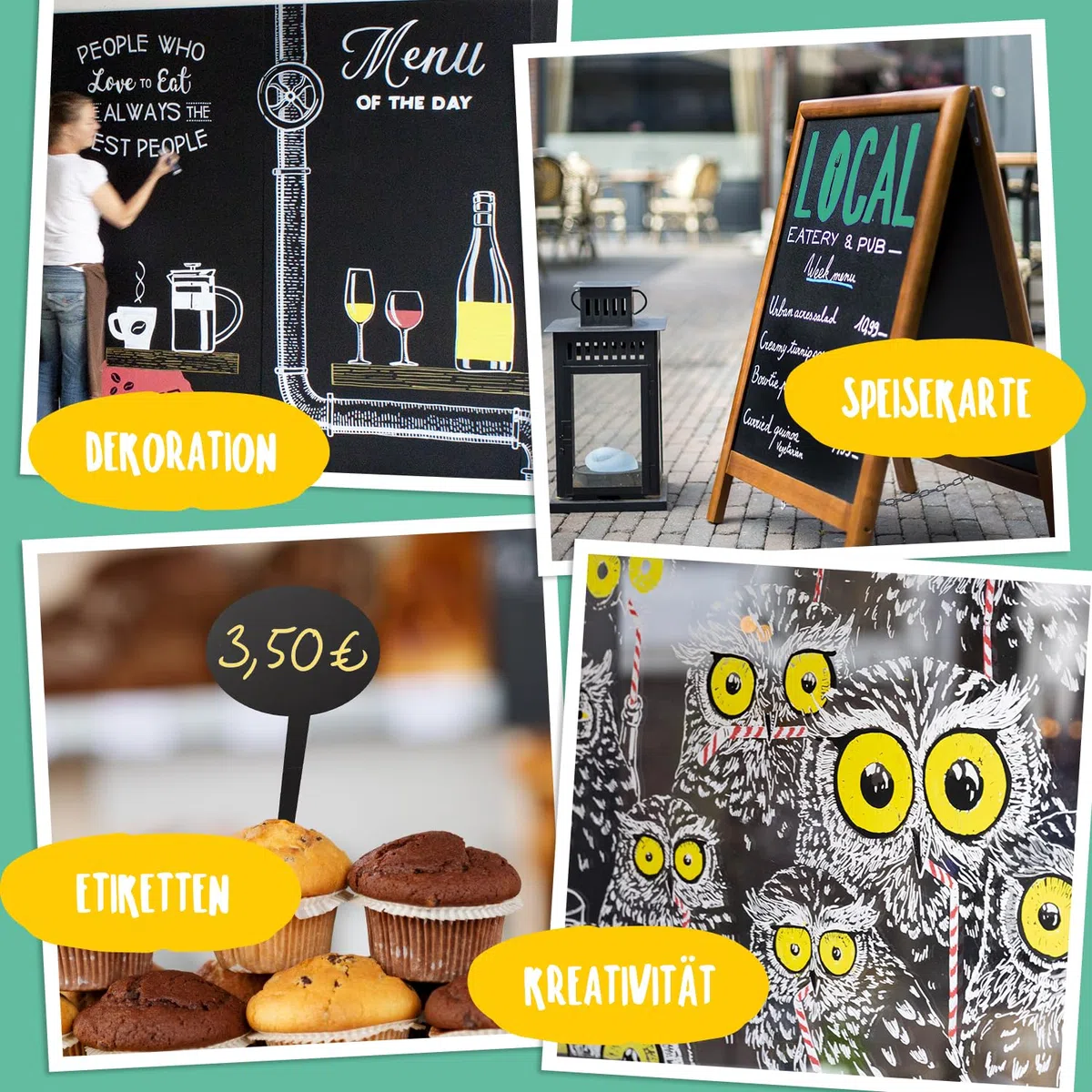 SECURIT - 4er-Set Kreidemarker - Für nicht-poröse Oberflächen (Schwarze Tafel, Glas, Metall, Spiegel...) - Mittelstarke Spitze 2-6 mm - Weiß