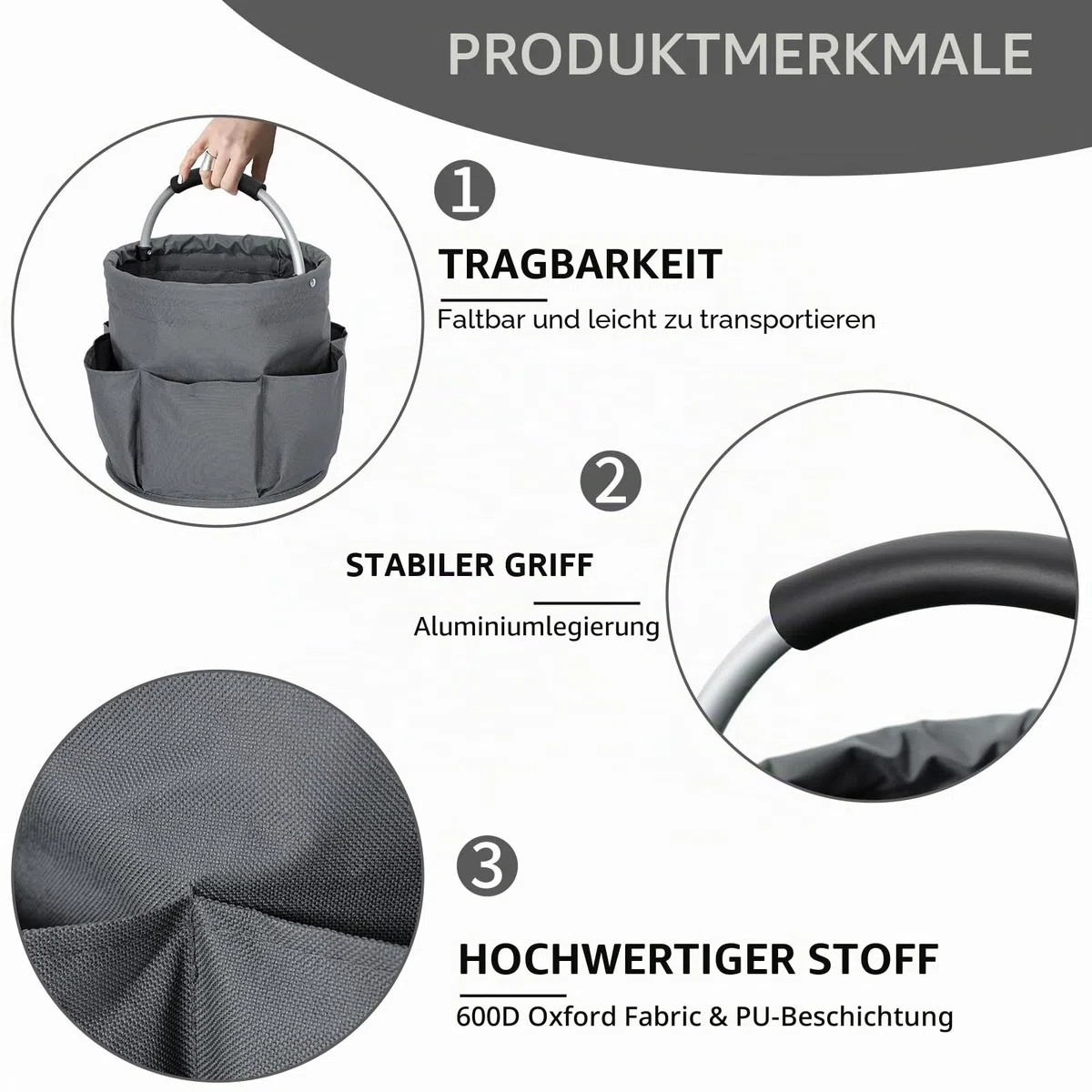Reinigungs-Caddy-Organizer mit Griff, faltbar, Grau | Reinigungseimer, Werkzeugtasche mit mehreren Taschen, Für Reiniger und Haushälter