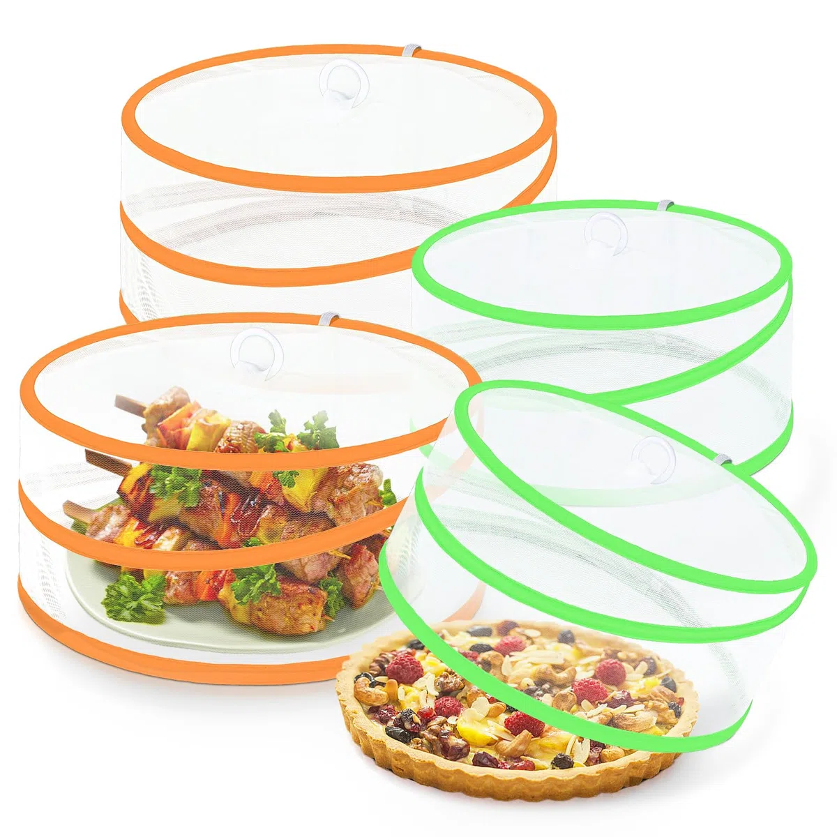 ecooe Fliegenhaube - 4er Set Faltbare Abdeckhauben für Lebensmittel, Netzhaube für Obst und Kuchen in Zwei Größen, Fliegenschutz und Insektenschutzhaube, für BBQ Salate, Picknick Camping