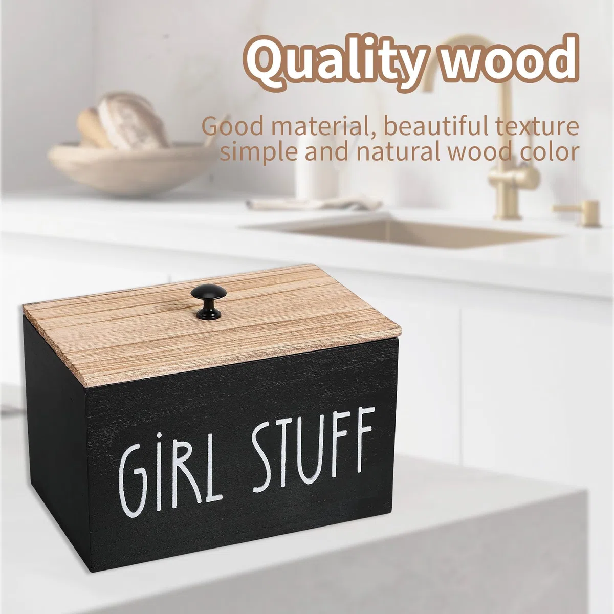 Binden Aufbewahrung Badezimmer, 1 Stück Tampon Aufbewahrungsbox Tamponhalter für Badezimmer mit Deckel Holz Aufbewahrungsbox Hygieneartikel Tampon Aufbewahrungsblock Organizer Schwarz für Frauen