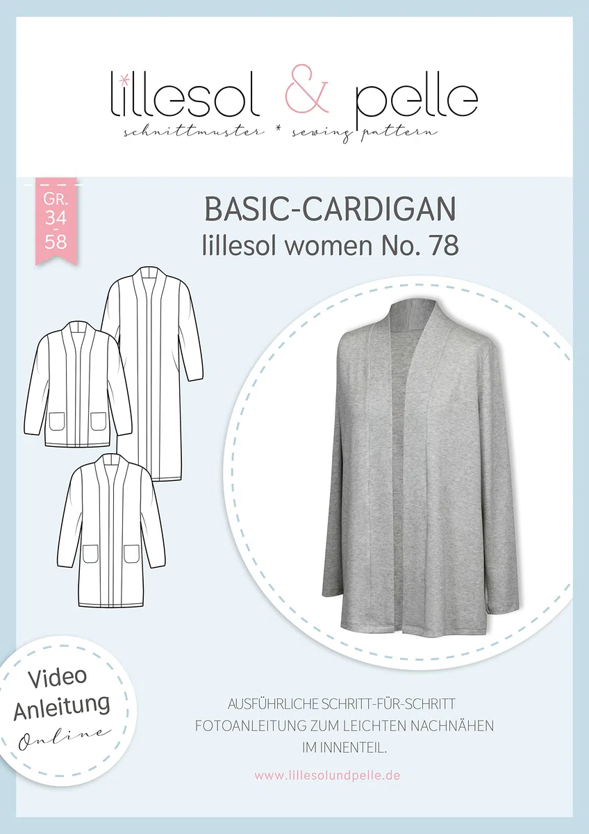 lillesol & pelle Schnittmuster lillesol Women No.78 Basic-Cardigan in Größe 34-58 zum Nähen mit Foto-Anleitung und Video
