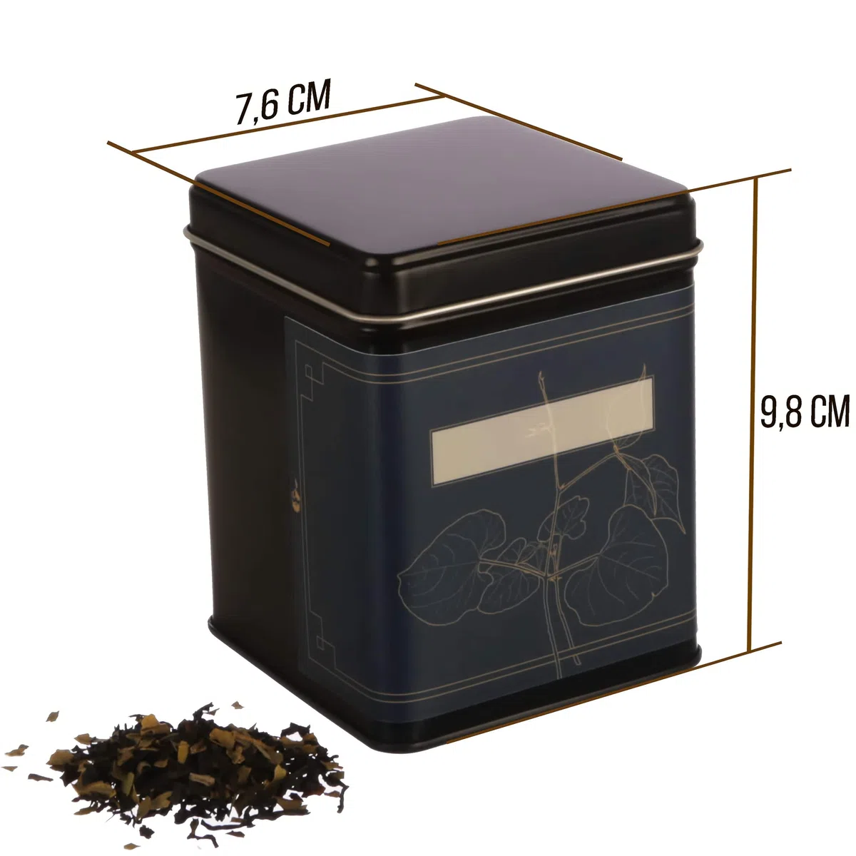 6x klassische eckige Teedose, stapelbar, aromadicht aus Metall für je 140g Earl Grey, inkl. 6 florale-Etiketten | 9.8x7.6x7.6 cm (H,B,T) auch ideal als Mehl-, Reis- oder Keksdose