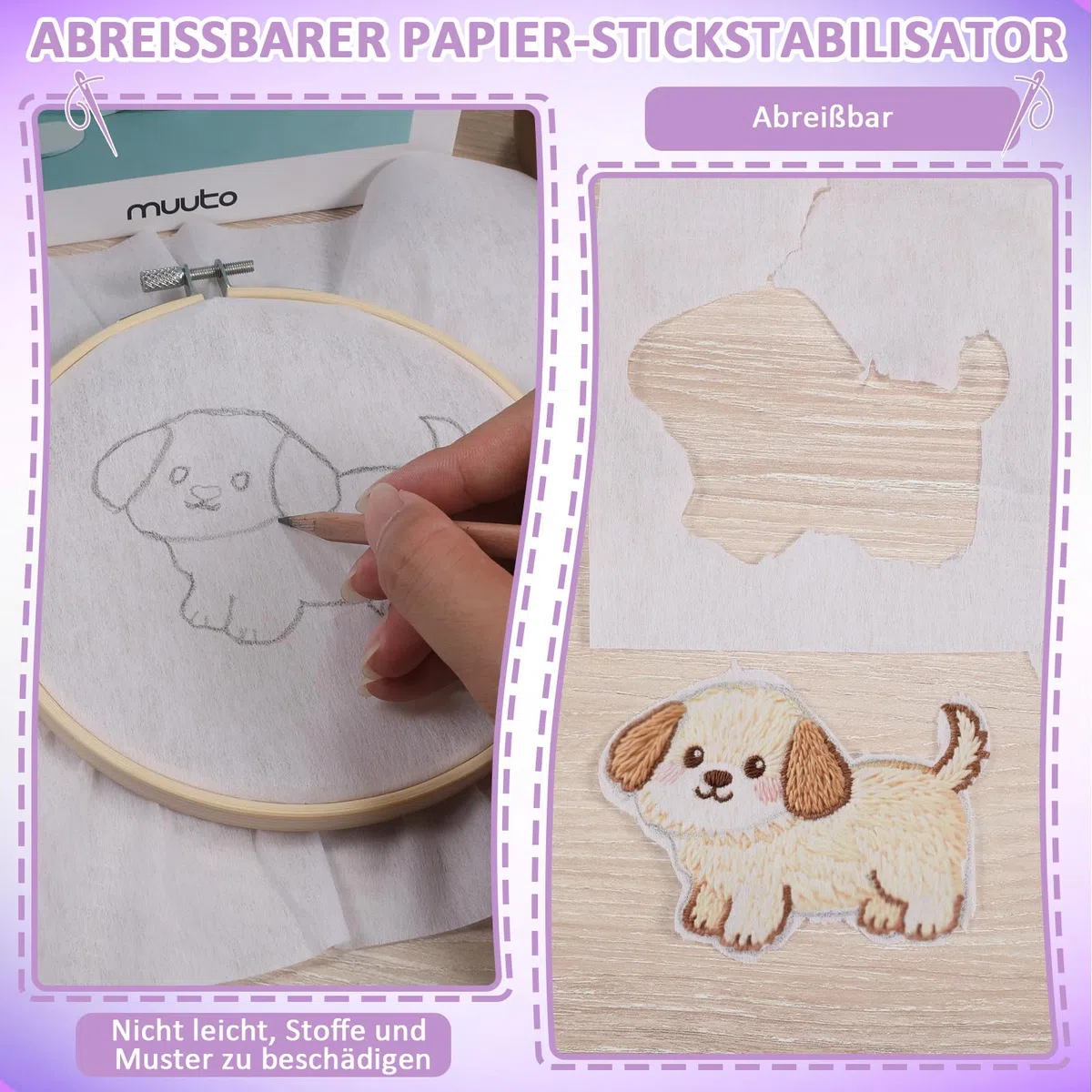 Stickvlies Rolle 10" x 50 yd (Abreißen), 50gm Stickpapier Papierträger, Drucken oder Zeichnen Zeichenstabilisator für Hand- und Maschinenstickereien - Kein Kleber
