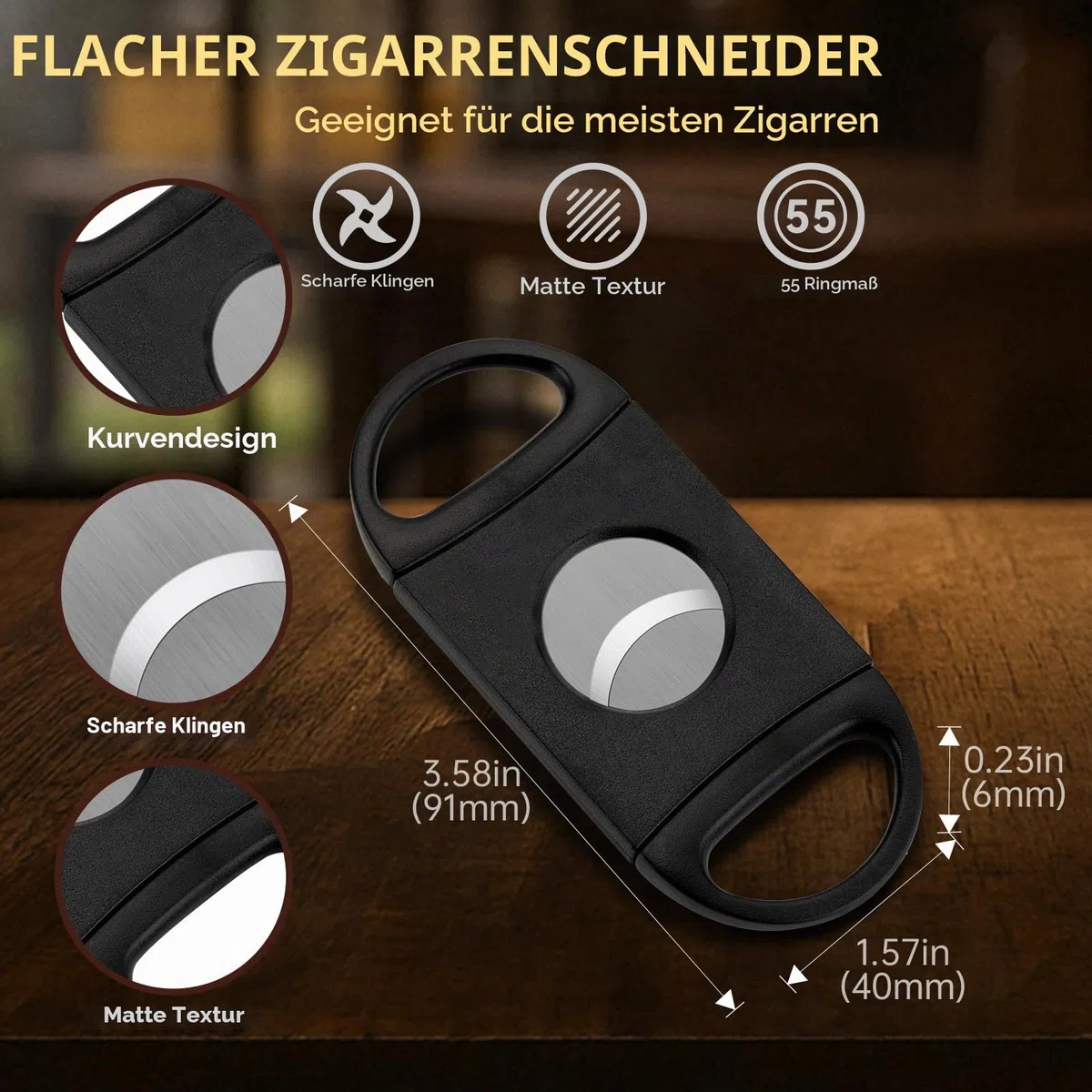 CIGARLOONG Zigarren-Aschenbecher- und -Beschneider-Set. Keramischer Aschenbecher mit V-Beschneider, Guillotine-Beschneider und Zigarrenstich. Ein Zigarrenzubehör-Set,Geschenk für Männer (Schwarz)