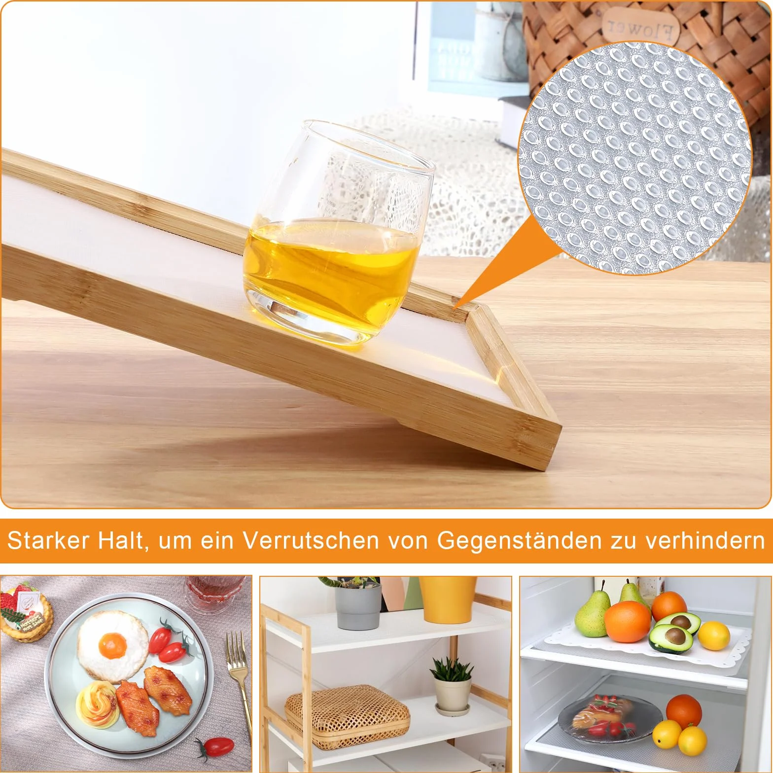 Dntorx Schubladenmatte Nicht Klebend 50x600cm, Antirutschmatte Schubladen mit 70 Stück Doppelseitige Klebepunkte EVA Wasserdichte Schrankpapier für Regale Küche Schubladen Kühlschrank (Transparent)