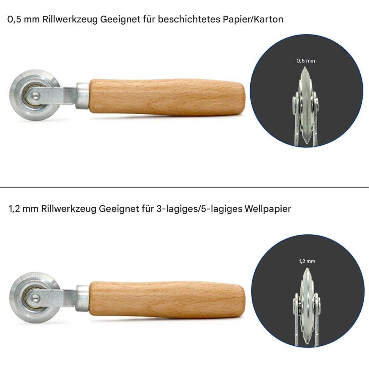 Nähkopierrad – Manuelle Falzrolle, Hohlpappe, manuelle Falzlinie, Kalibrierungsfalzgerät, 0,5 mm + 1,2 mm, Papierfalzrad – vielseitiges ergonomisches Nadelspitzen-Falzwerkzeug für Hobby-Design