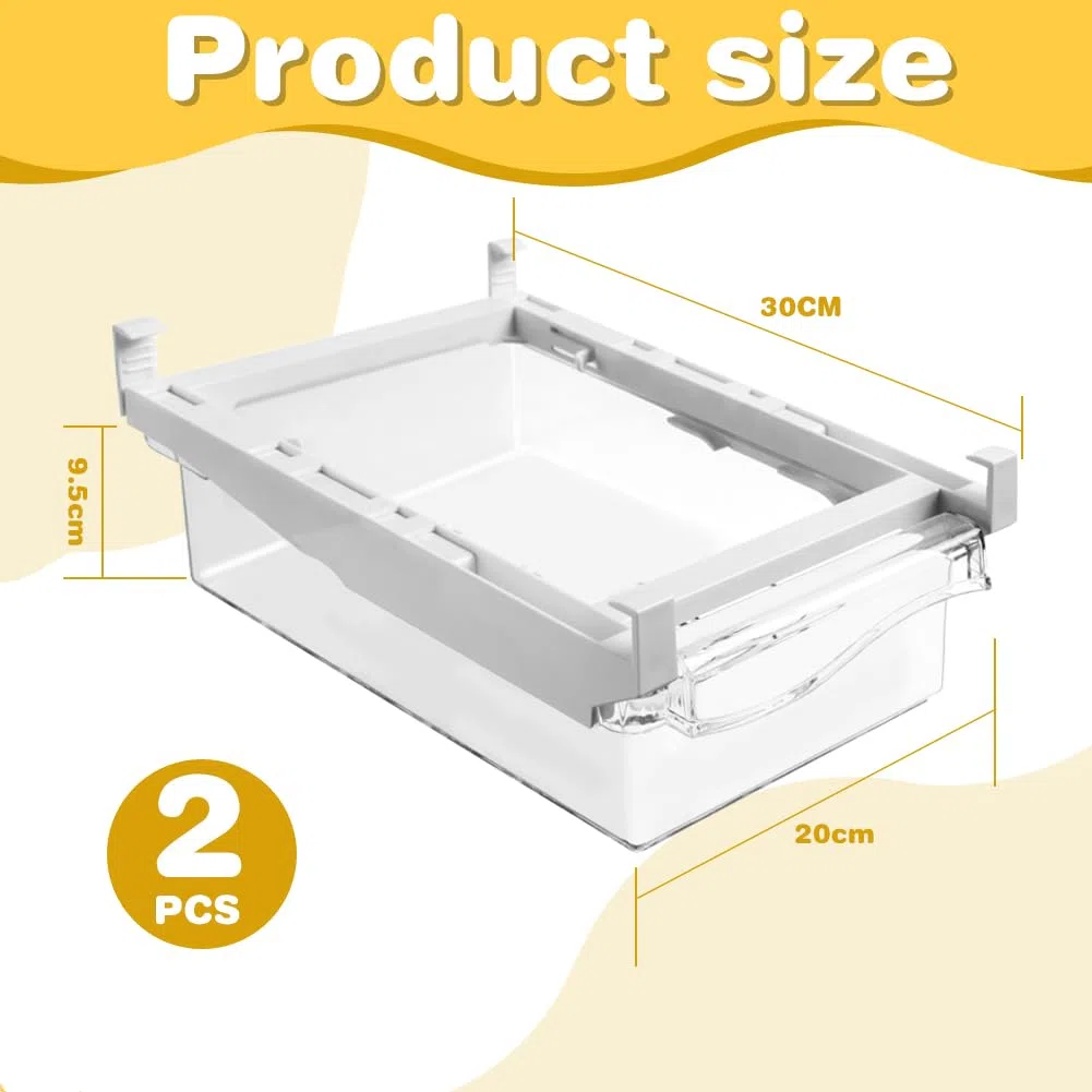 RANJIMA Kühlschrank Organizer Schublade, 2Pcs Kühlschrank Schubladen Ausziehbar Gemüsekiste+Eierhalter Aufbewahrungsbox Home Organizer Ordnungssystem für Kühlschrank Box Küche Haushalt