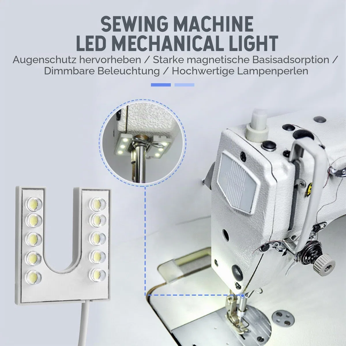 Nähmaschinenlicht, LED-Licht Flexible Schwanenhalslampe mit magnetischer Befestigungsbasis für Handwerk, Nähmaschine 110-265V EU-Stecker