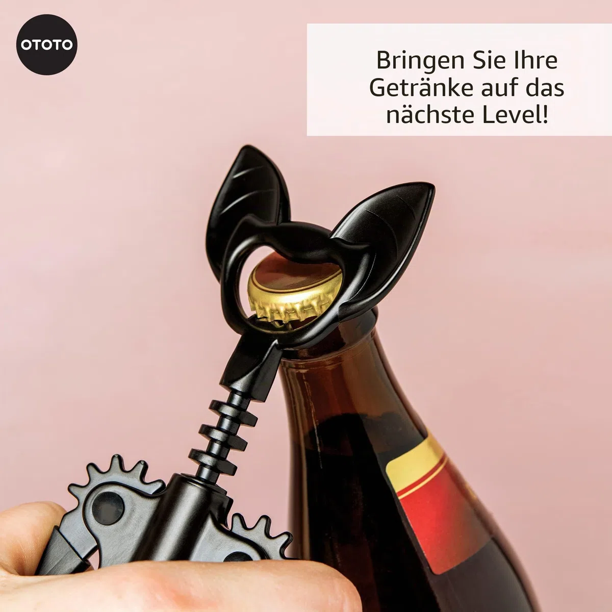 OTOTO 2-in-1 Korkenzieher, Goth Halloween Wein Geschenke, Gothic Küchenhelfer, Flaschenöffner Lustig Spooky, Flaschenverschluss (Vino Fledermaus)