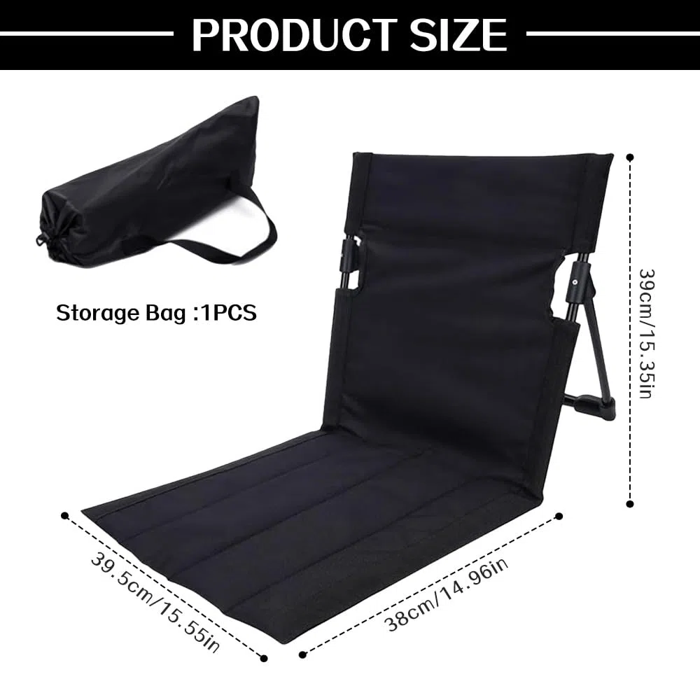 Strandmatte mit Rückenlehne, Bodenstuhl Gefaltetes Sitzkissen mit Tasche, Strandliege Klappbar Leicht Verstellbare, Tragbar Strandmatte Klappbar für Garten Camping Picknick Strand (Schwarz)