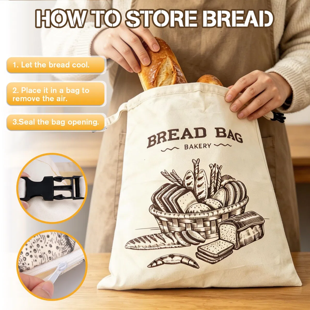 2 Stück Brotbeutel, Wiederverwendbare Bienenwachs Brotbeutel, Leinenbeutel für Sauerteig, Natürliche Bienenwachs-beschichtete Baumwoll-Aufbewahrungsbeutel für Brot, Obst und Gemüse (1)