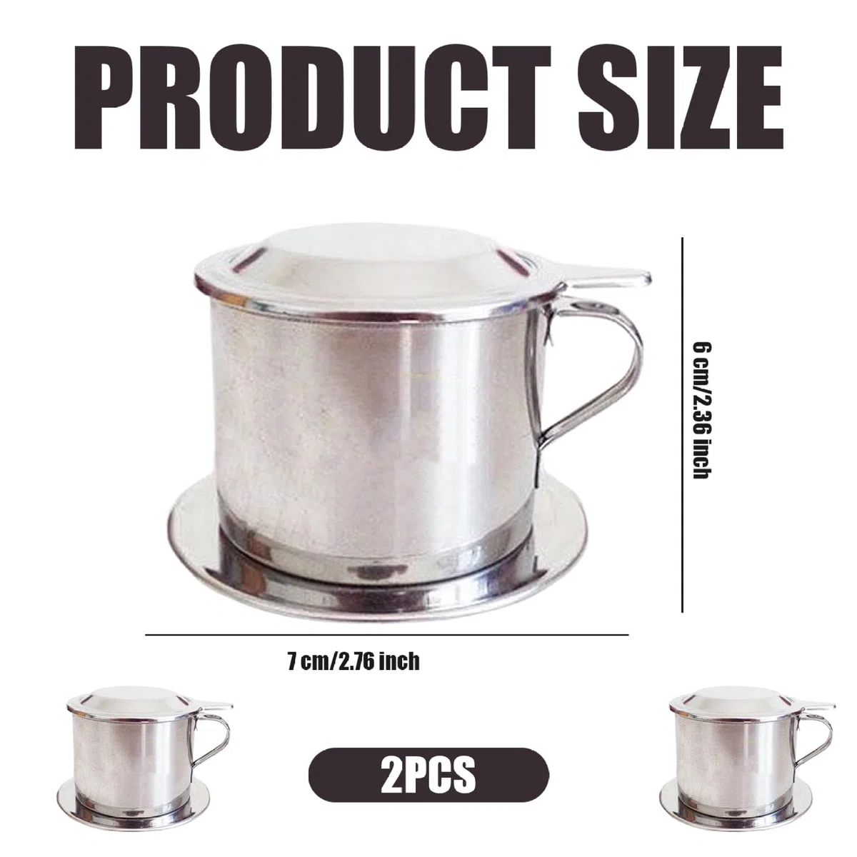 Vietnamesischer Kaffee -Tropfer, 2 Sets Edelstahl -Kaffee -Tropf -Set mit Deckel, Tablett und Filter, langsamer Tropfkaffeemaschine, Vietnamesische Kaffeemaschine für Home Office