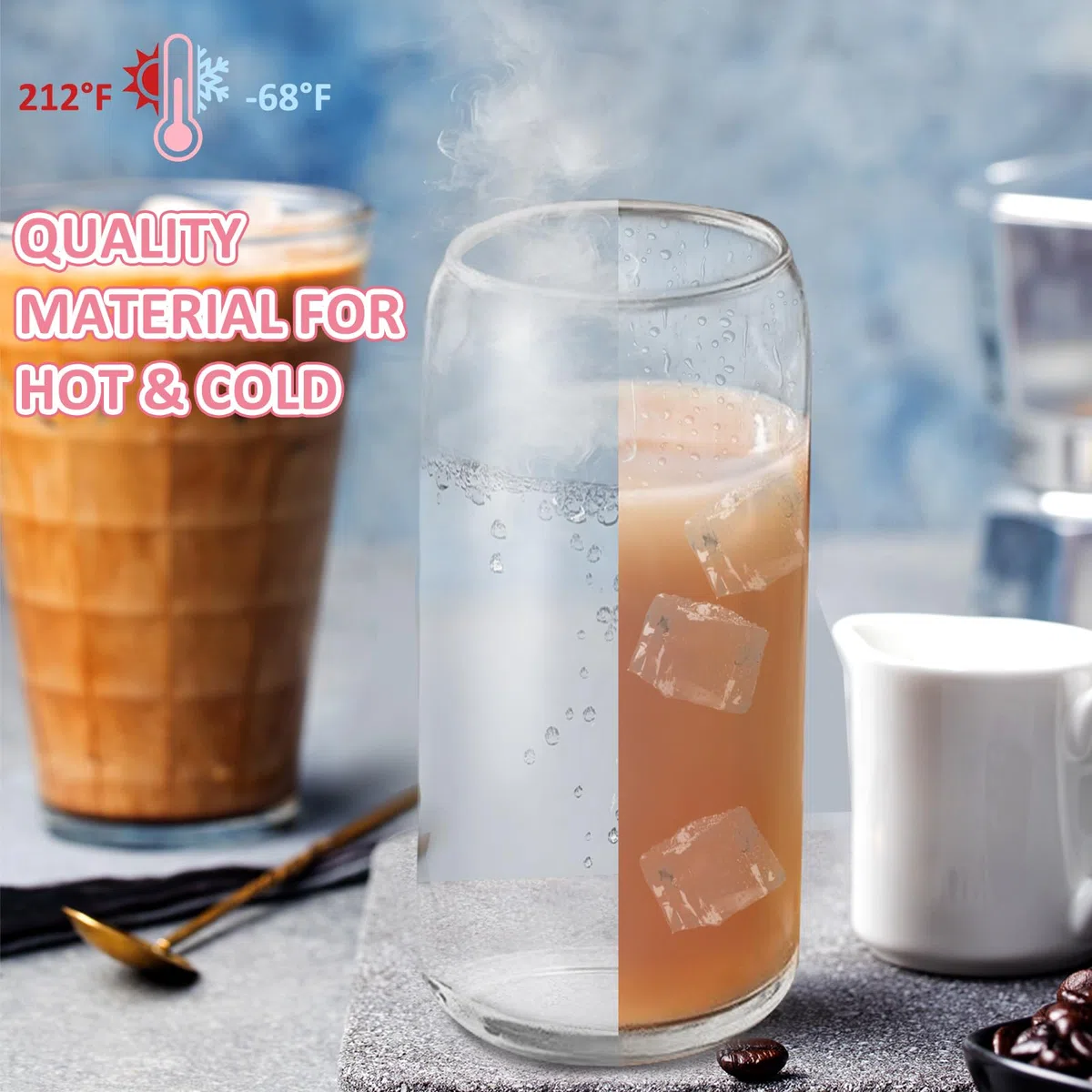 2 Stück 16oz Trinkbecher mit Deckel und Strohhalm, Rosa Trinkgläser Set Aus Glas mit Schleife, Bogen Design Glasbecher Wiederverwendbar für Bubble Tea, Smoothie, Matcha, Milchshake