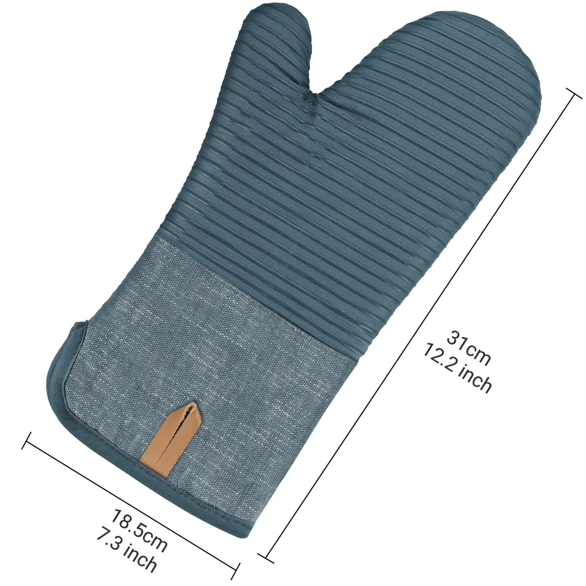BONTHEE Ofenhandschuhe Topfhandschuhe Extra Lang Baumwolle kochhandschuhe mit Anti-Rutsch Silikon Gestreift backhandschuhe für Kochen Backen Grillen - 2er Set - Blau