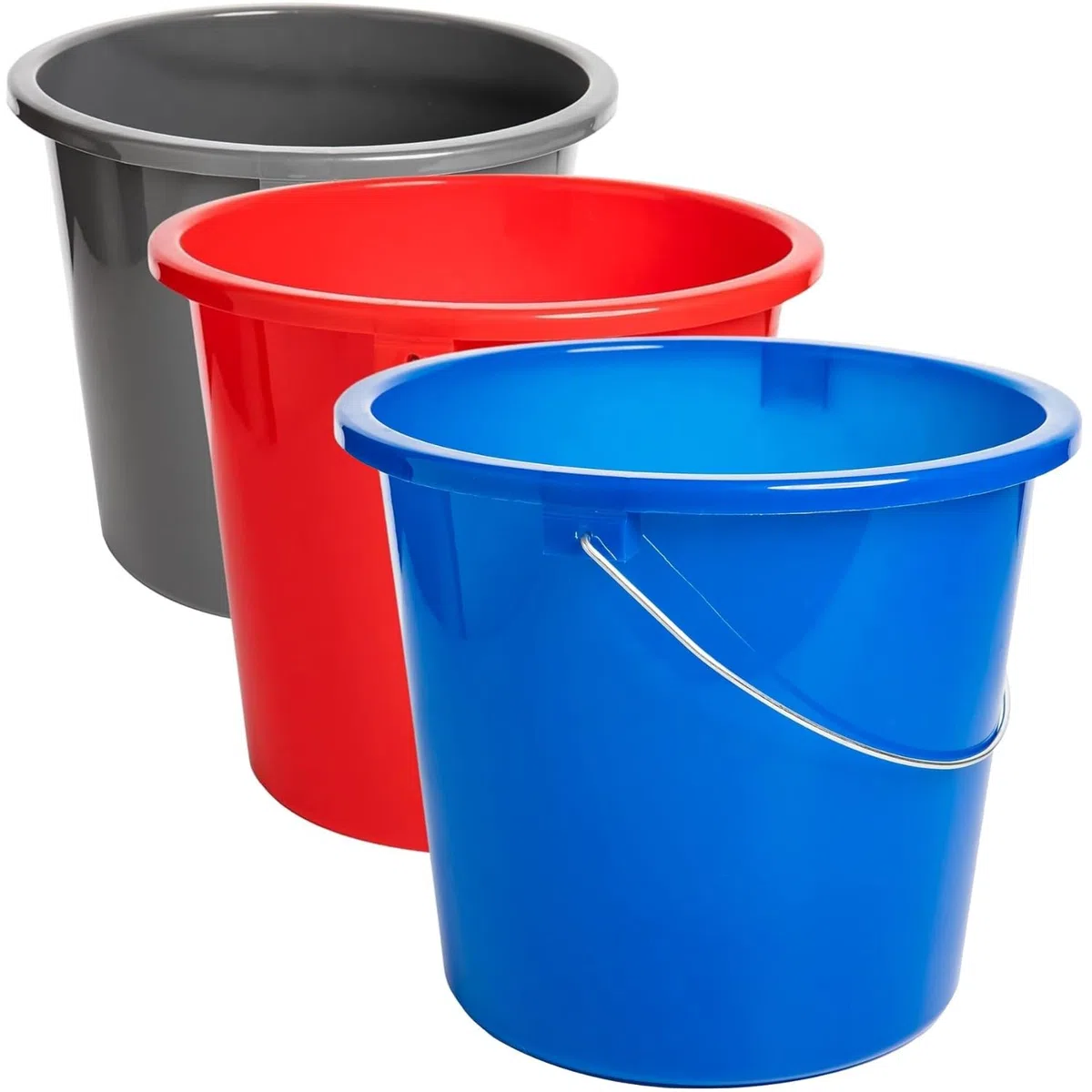 Eimer 10 Liter 3er Set, Putzeimer 10l Kunststoff mit Metallgriff & Messskala, Lebensmittelecht, Kübel Putzkübel Wischeimer, Made in EU