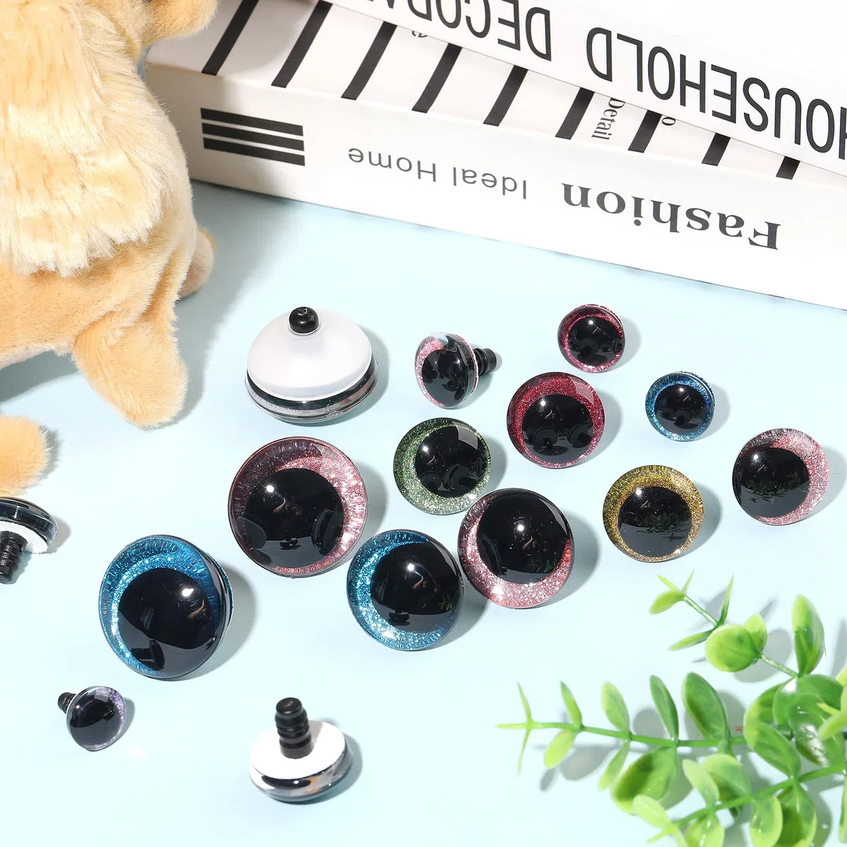 84 Stück 3D-Glitzer-Sicherheitsaugen, 16–35 mm, Mond-Sicherheitsaugen zum Häkeln, mit Unterlegscheiben, große Sicherheitsaugen für Amigurumi, Häkelaugen für Stofftiere, Puppenherstellung