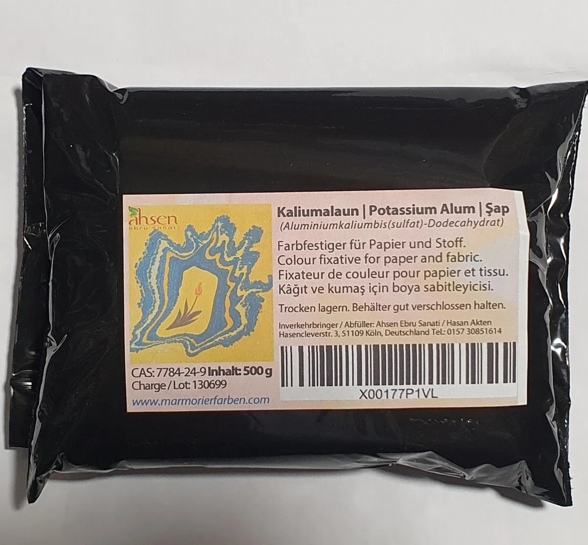 Alaun 500 g – Kalialaun | Kaliumaluminiumsulfat | Schab | Fixiermittel für Ebru auf Stoff | Für Stoffmarmorierung & Textilfärbung