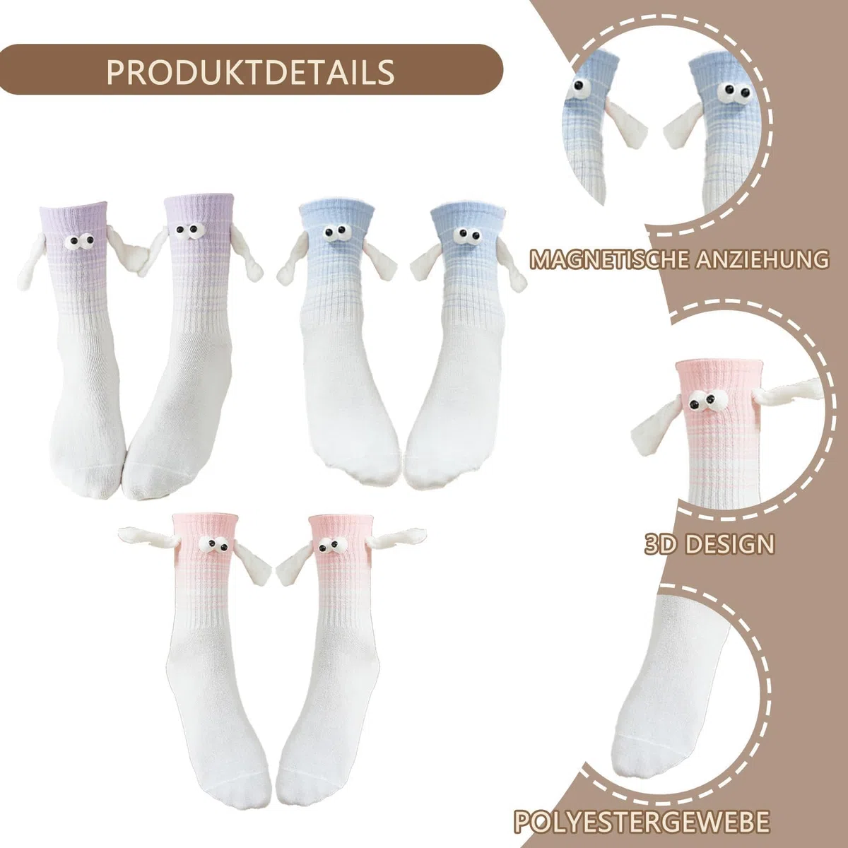 3 Paar Lustige Socken Mit Magnetischen Händen, Socken Magnetische Hände Gute Geschenke für Familie Freunde und Kollegen Geeignet für Valentinstag, Geburtstagsfeier, Kleidung Party