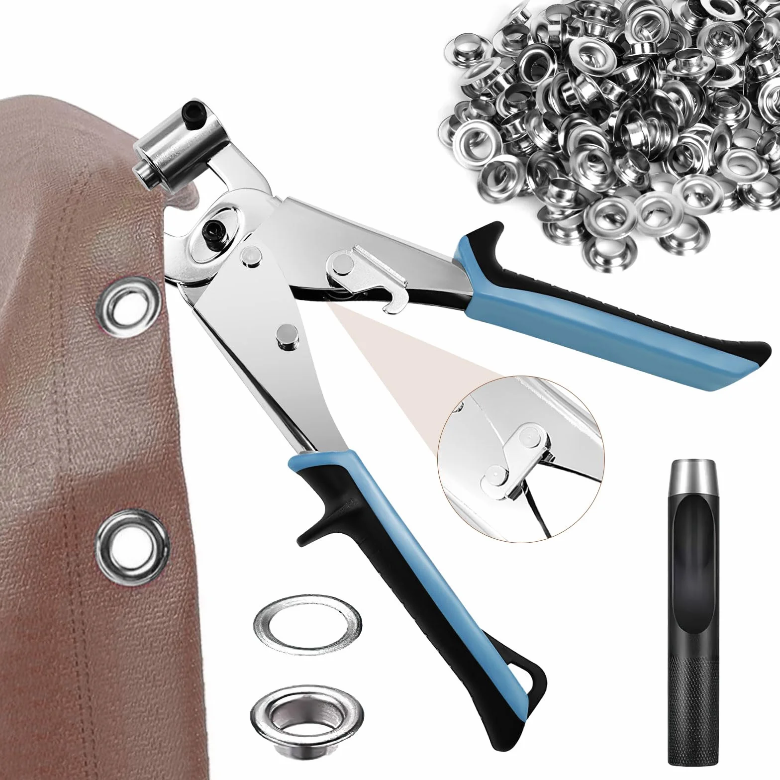 Ösenzangen Set Profi Ösenzang Set mit 200 10mm Ösen, Magnetische Ösenpresse mit Lochstanze, Edelstahl Magnetische Ösenstanze für Leder Planen Stoffe und Gürtel