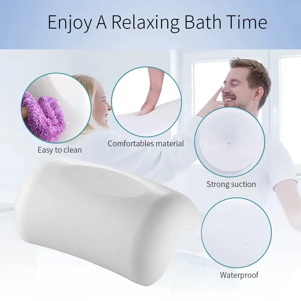 Lonkenn Badewannenkissen, Ergonomisches Badekissen, PU-Wannenkissen mit Saugnäpfen, wasserdichte Badewannen Kissen, Badewanne Nackenpolster, rutschfest, Bad Zubehör für Badewanne, Spa-Weiß