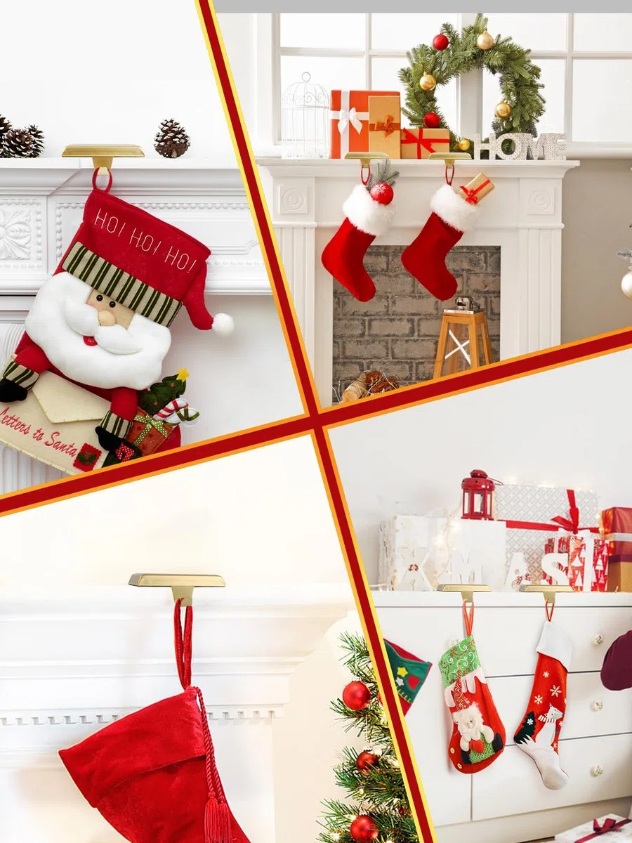 EBANKU Weihnachtsstrumpfhalter,Gold 8 Stück, Metall Aufhängehaken, rutschfeste Hänge Kaminhaken, Strumpfhalter, Strumpfhalter Sockel, Christmas Stocking Holder