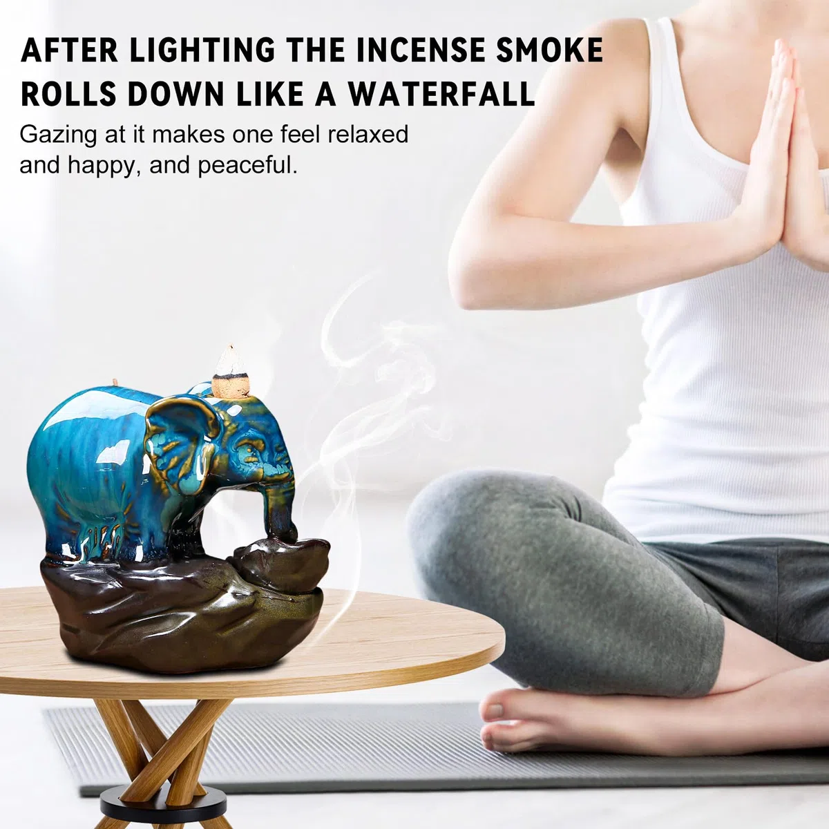 ZONSUSE Elefant Rückfluss Wasserfall Räuchergefäß,Elephant Incense Stick Holder,Elefanten Keramik Reflow Räuchergefäß,für Yoga Achtsamkeits Meditation (Elefant)