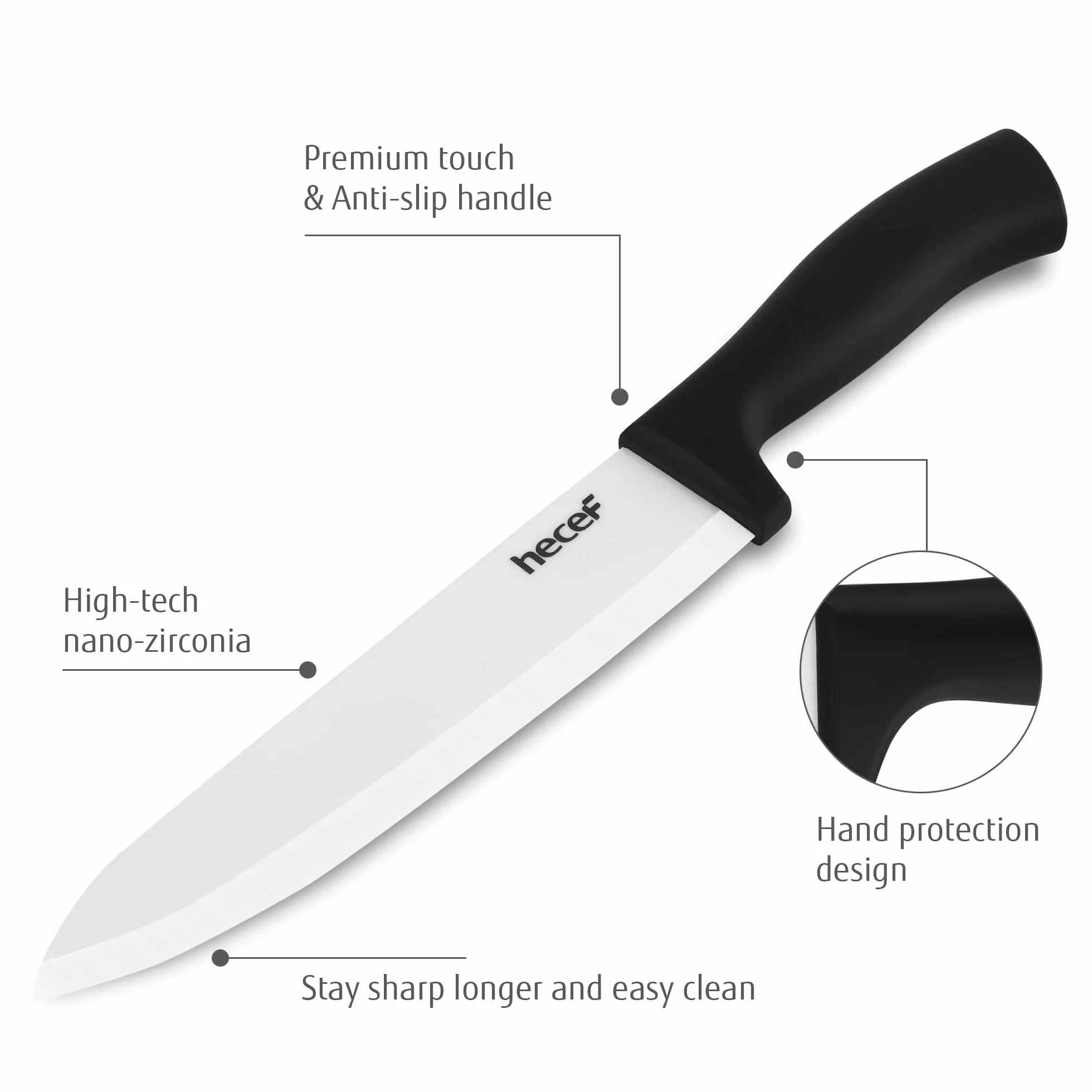 hecef Keramikmesser set 3-teilig mit Messer, Küchenmesser Set Nie Eingerostet, Keramik 6'' Kochmesser, 4'' Obstmesser, 3'' Gemüsemesser (Weiß)