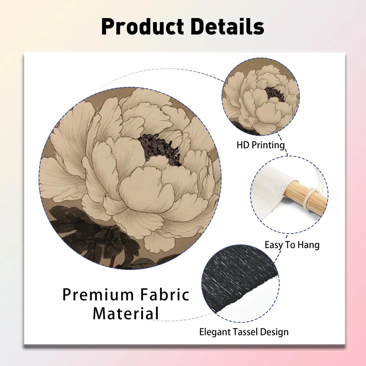 PLIGREAT 2er Pack Japanische Pfingstrose Vertikaler Wandteppich mit Quasten Elegante Blumen Wandbehang für Schlafzimmer Wohnzimmer Warme Lange Schmale Wandbehang Schlafsaal Zimmer Zuhause Kunst Dekor
