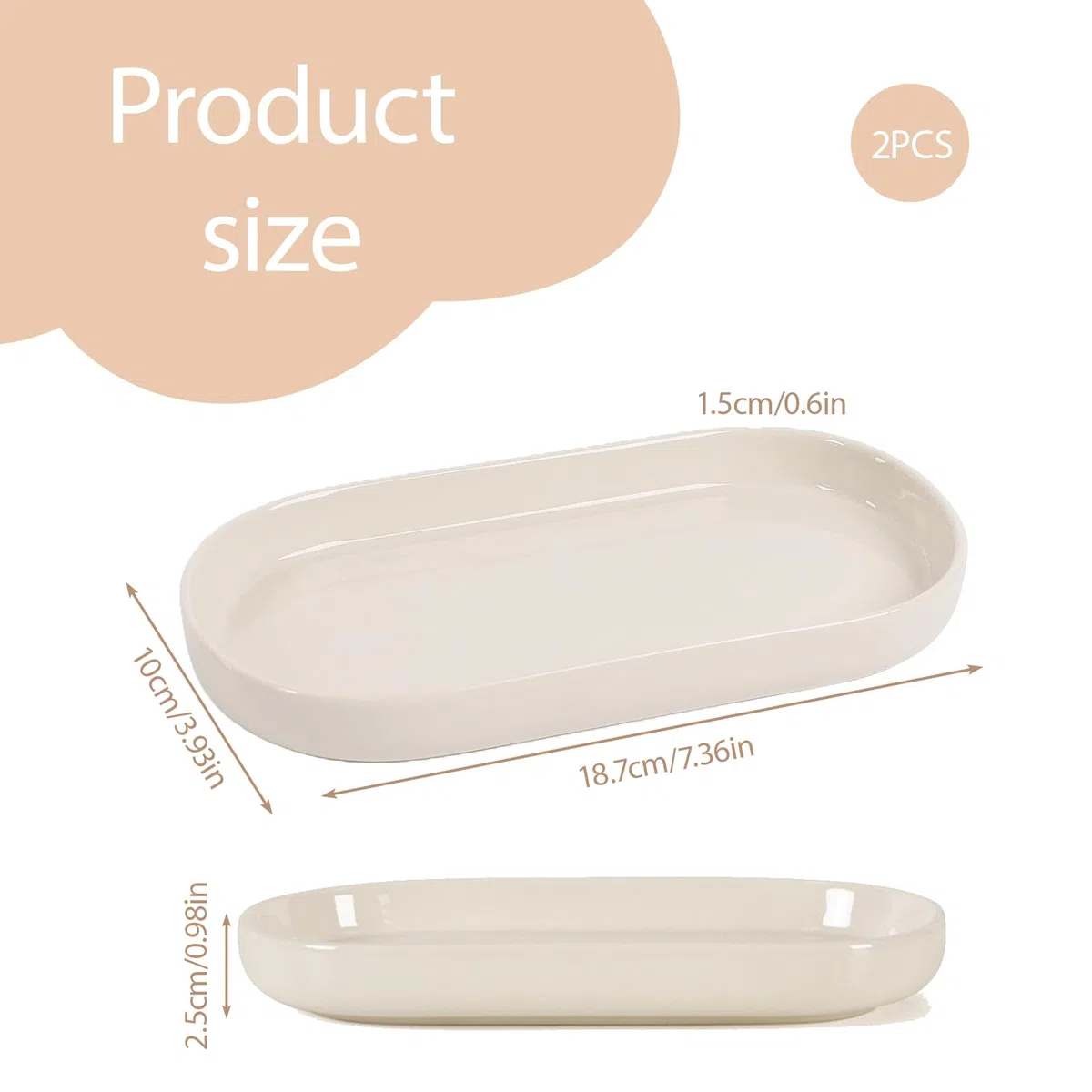 2 STK Deko Tablett Ceramics, Badezimmer Tablett Kosmetiktablett, Dekotablett Beige für Schminktische, Badezimmer, Küchen und Esszimmer (Beige)