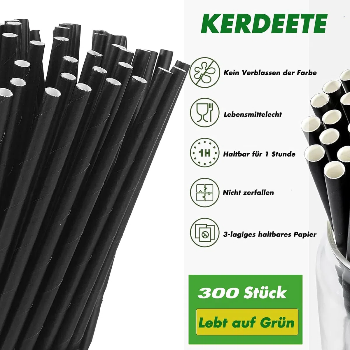 Schwarz Papierstrohhalme 500 Stück Ø 6 mm 19,7cm Strohhalme Papier Biologisch abbaubar, Geeignet Einweg Trinkhalme aus stabilem Kraftpapier für Parteien Trinken, Party