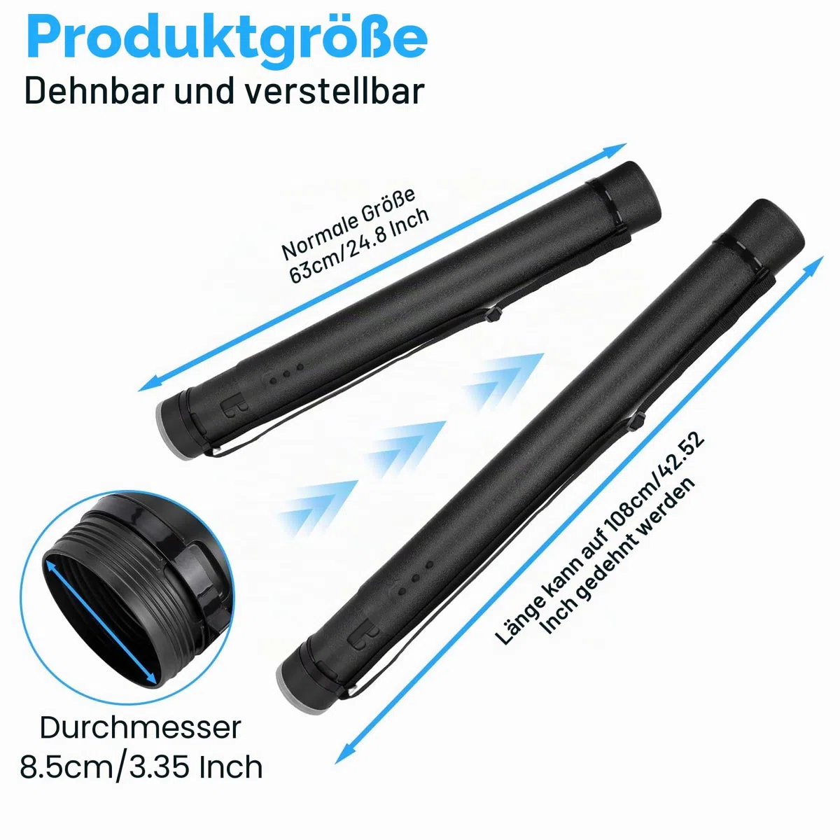 Poster Rohr Zeichnung Rohr Poster Dokumente Lagerung Rohr PE Material Ausziehbar Verdickt Transportrohr für Blaupausen 25 Zoll bis 42 Zoll mit Schultergurt für Kunstwerke, Blaupausen(Schwarz)