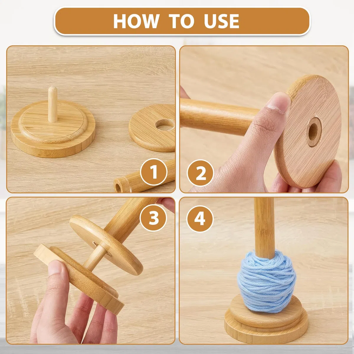 Wollabwickler Basic, 2 Stück Wollwickler Holz handgefertigt Wollabroller Wollknäuelhalter Rotierender Holz Geburtstagsgeschenk Garnrollenhalter für Großmutter und Mutter
