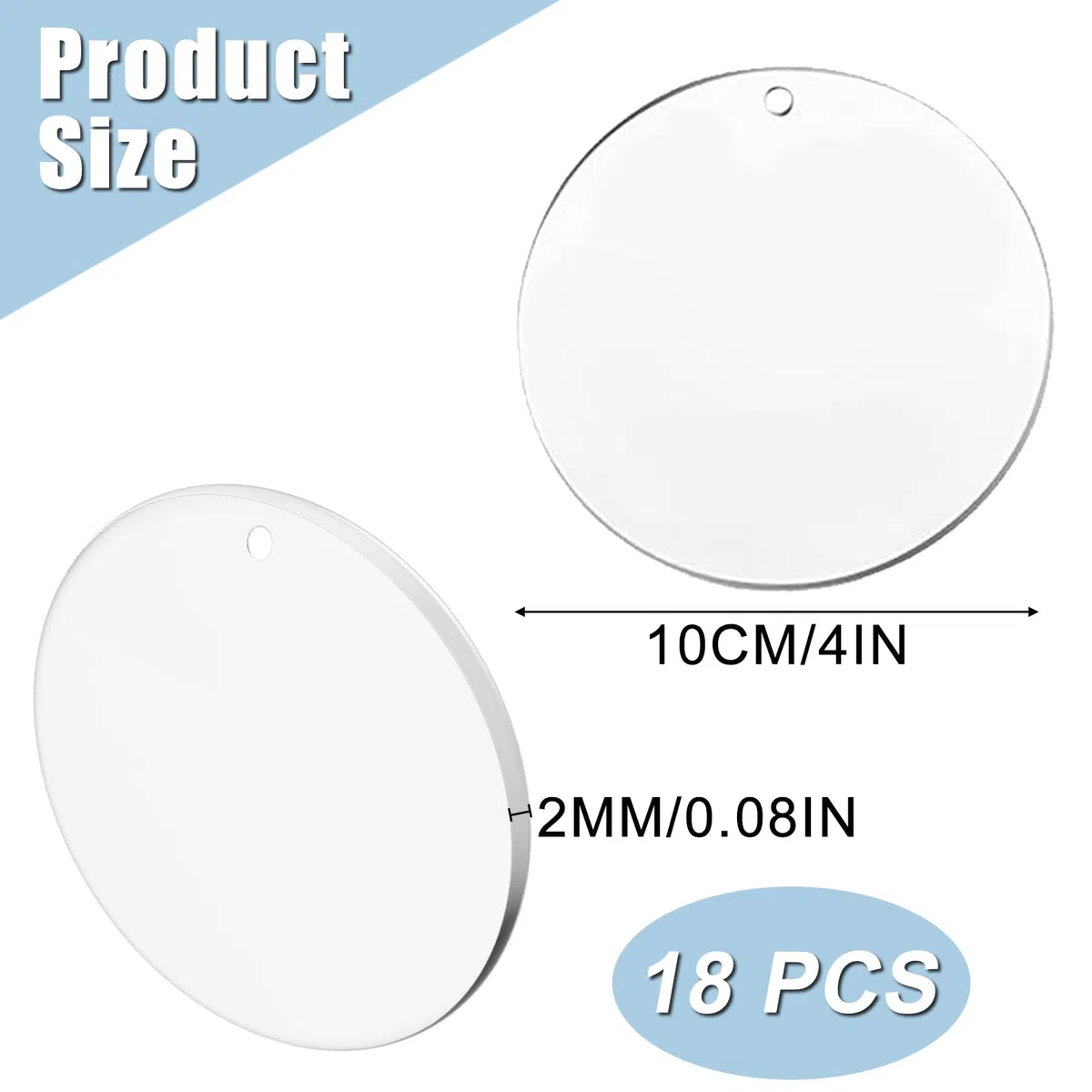 18 Stücke Klare Acrylplatte Rund 0.2cm Dick Acryl Rohlinge Rund Acryl Scheiben Transparent mit Loch Runde Acrylscheibe 10cm für Bildrahmen Malerei DIY Handwerk
