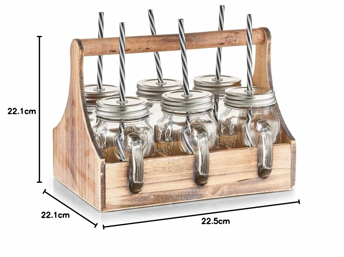 Zeller 19747 Trinkgläser-Set, 7-TLG., Glas/Metall/Holz, ca. 29 x 22,5 x 22,1 cm