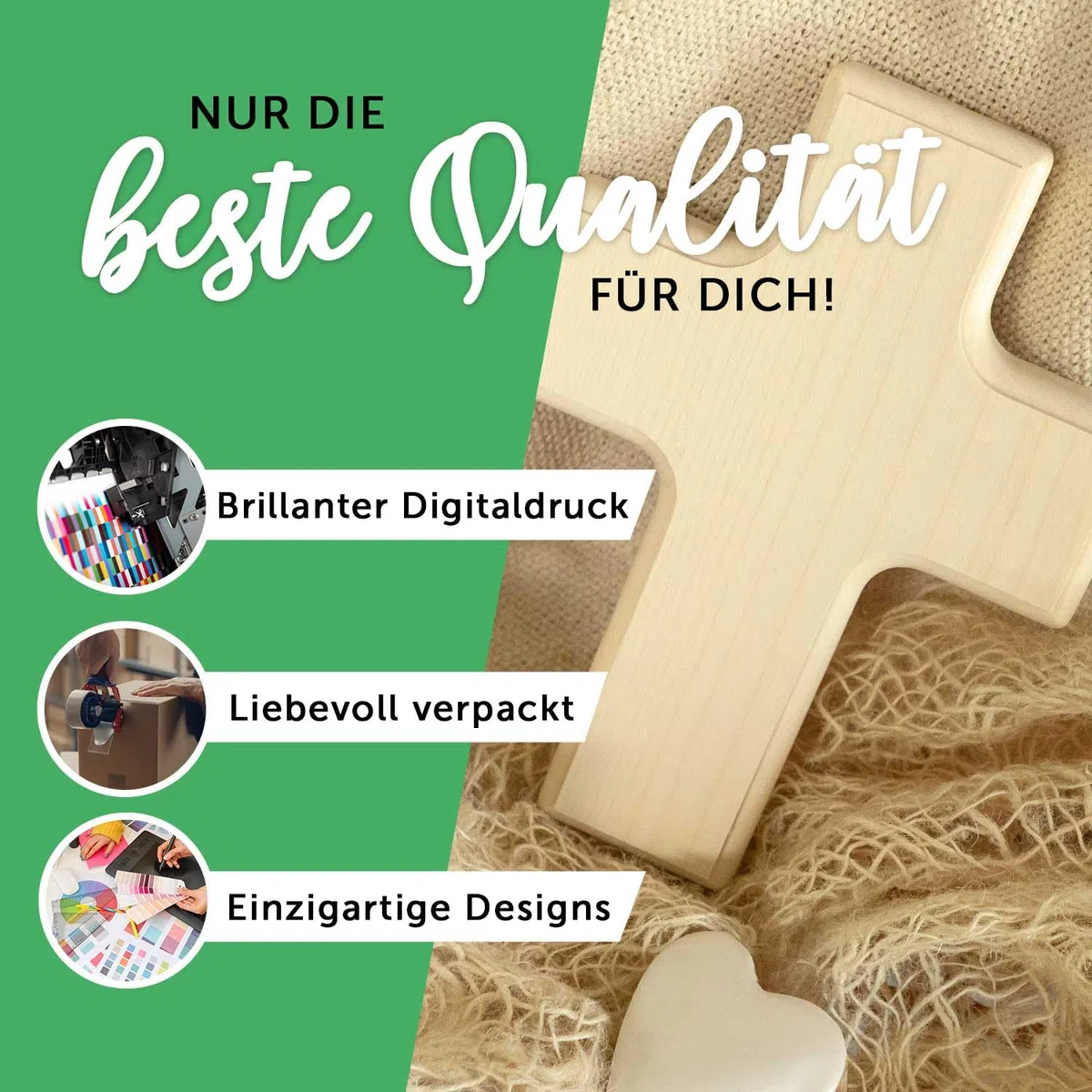 GRAVURZEILE Personalisiertes Kinderkreuz zur Taufe Kommunion und Konfirmation - Lebensbaum - Holzkreuz für Kinder personalisiert mit Text - Personalisierte Geschenke für Jungen und Mädchen - Grün