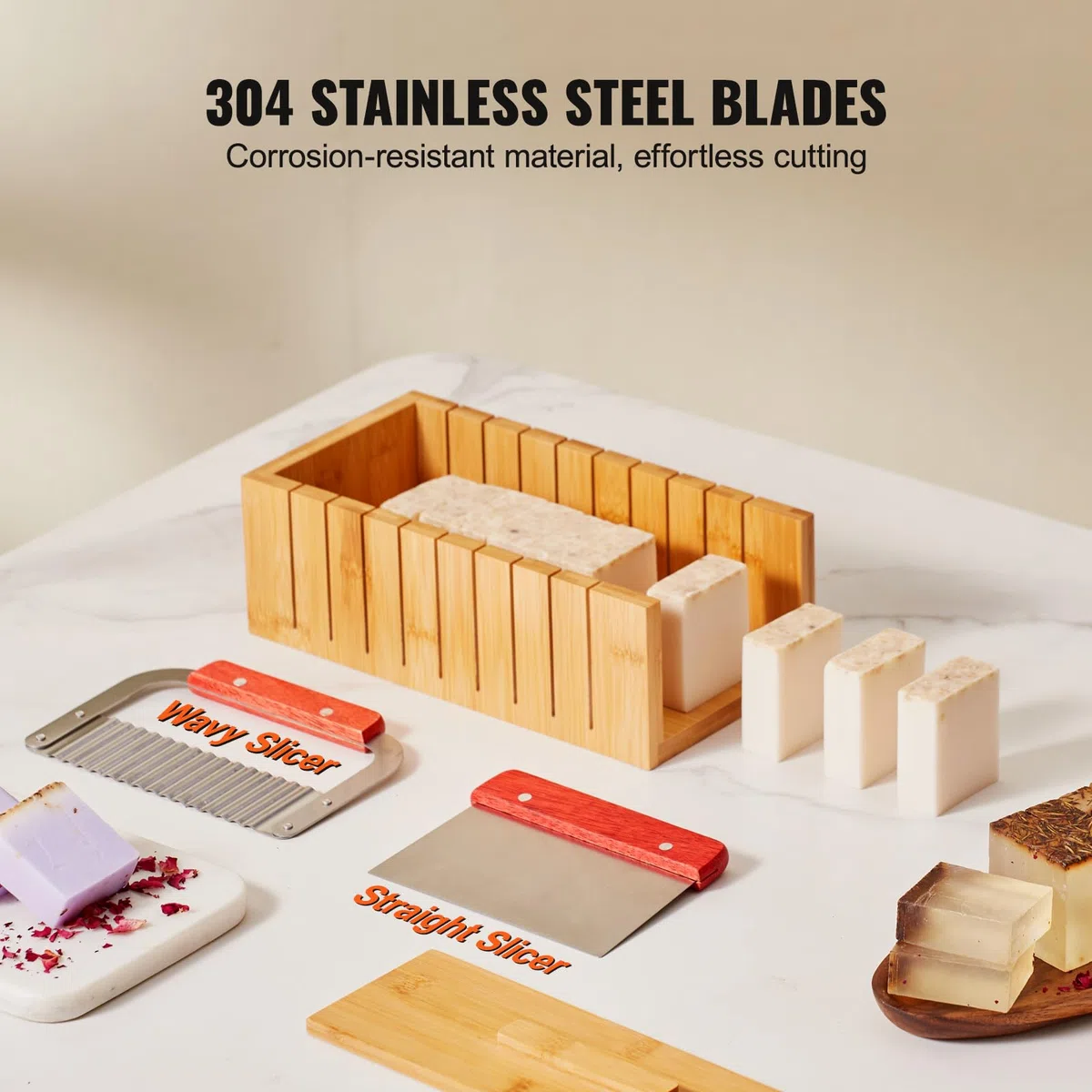 VEVOR Seifenschneider Set Seife Selb Machen 1301 mL, Seifenmachen Set Silikon, DIY Seifenherstellung Handgefertigt Seife Satz, Rechteckige Silikon Seife Form mit Bambuskasten 278 x 142 x 93 mm