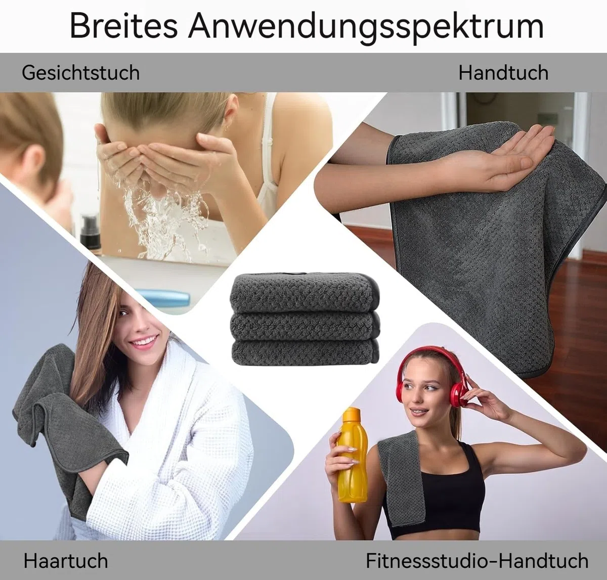 KinHwa Mikrofaser Gästehandtücher Handtücher 30x50cm, Weiche Saugstark Gästetücher mit Aufhängeschlaufe, Schnelltrocknend Waschlappen Saugfähig für Bad, Spa, Fitnessstudio 10 Pack Dunkelgrau