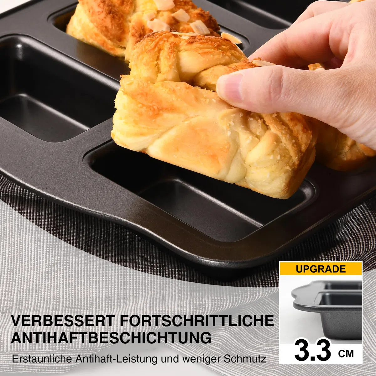 HONGBAKE 2er-Set Mini-Kastenform, 8-fach Antihaft Brotbackform (36x24cm) aus Karbonstahl, BPA-frei & spülmaschinenfest für Mini-Bananenbrot, Brownies, Brot