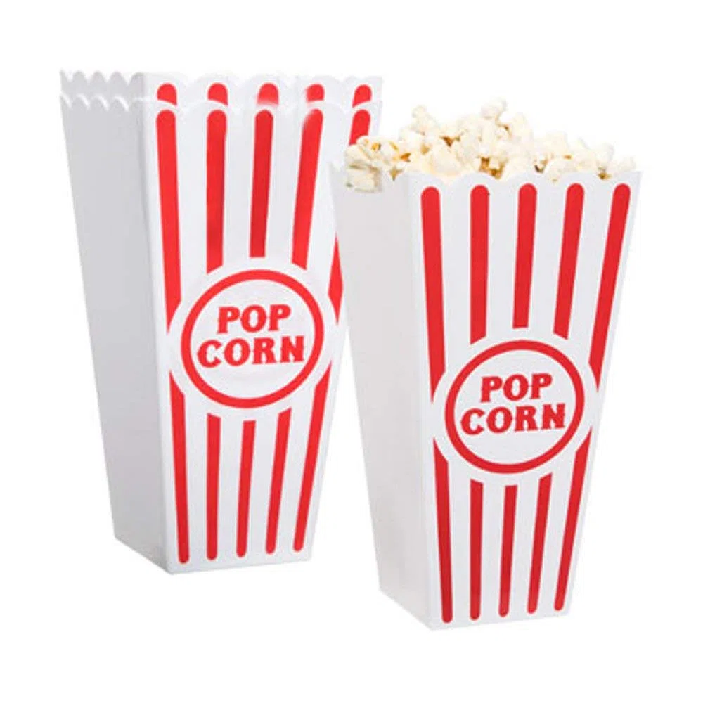 Novelty Place Kunststoff rot & weiß gestreiften klassischen Popcorn-Behälter für Movie Night - 7,8 "hoch x 3,8" Platz (4er Pack)