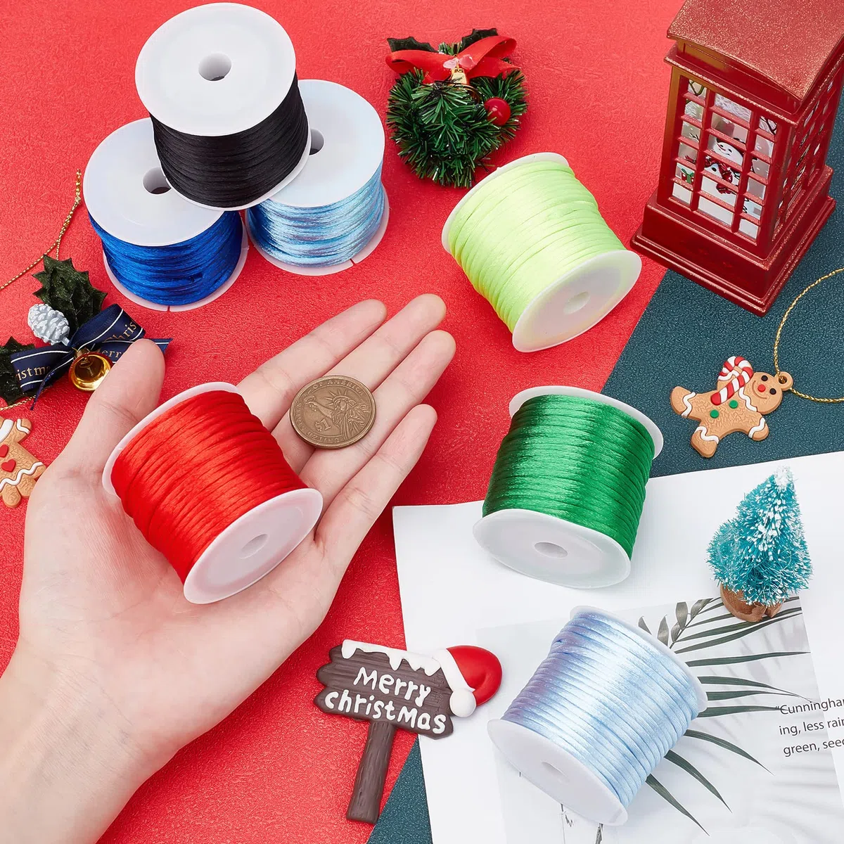 PandaHall 20 Colours Satin Nylon Trim Cord, 2mm Rattail Seidenschnur Armband Schnur Schnur Weihnachtsbaum Perlenschnur Für Chinesischen Knoten, Makramee, Trimmen, Schmuckherstellung, 200 Meter
