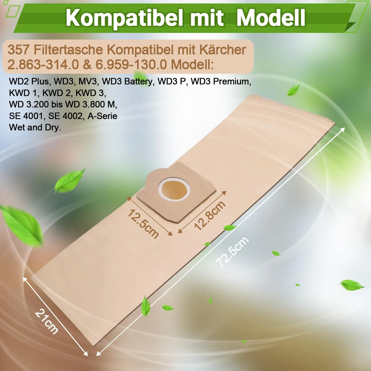 Rebirthcare 15 Stück WD3 Staubsaugerbeutel für Karcher 6.959-130.0 Papier Filtertüten Beutel 1629 MV3 A2201/2204/2504/2554/2251/2604 Filterbeutel Staubsaugertüten Staubbeutel Paperbags