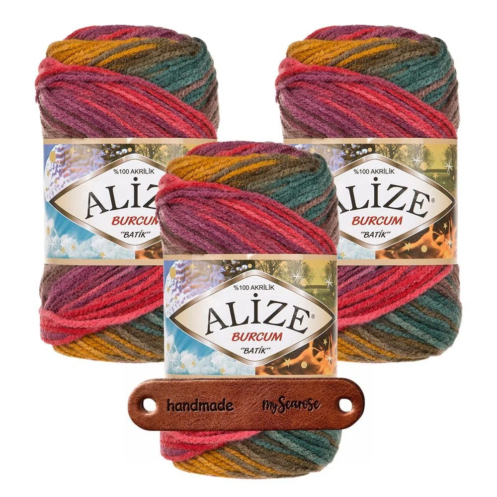 ALIZE Burcum Batik 3368 Premium Wolle 3 x 100g weiches Farbverlaufsgarn für Stricken & Häkeln von Schals Pullovern Decken und Accessoires pflegeleicht für Herbst und Winter mit mySearose Label