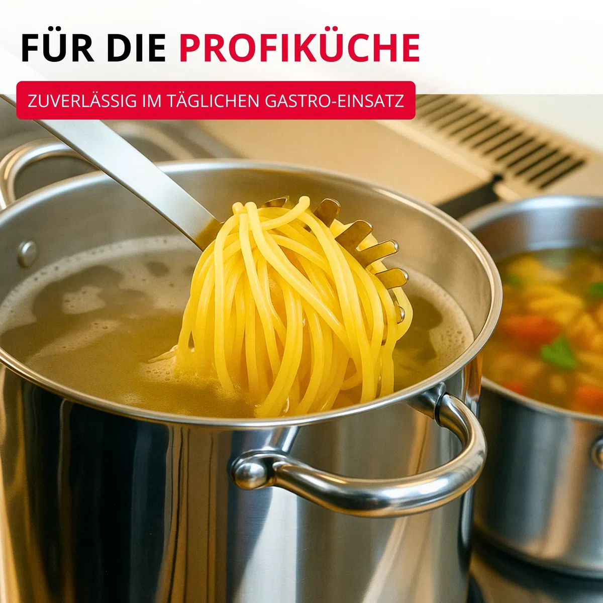 Westmark Spaghettilöffel Pro – Edelstahl Nudellöffel mit Rundzacken – Praktischer Pastalöffel für Spaghetti, Nudeln & Co – Silber, 39,5 cm